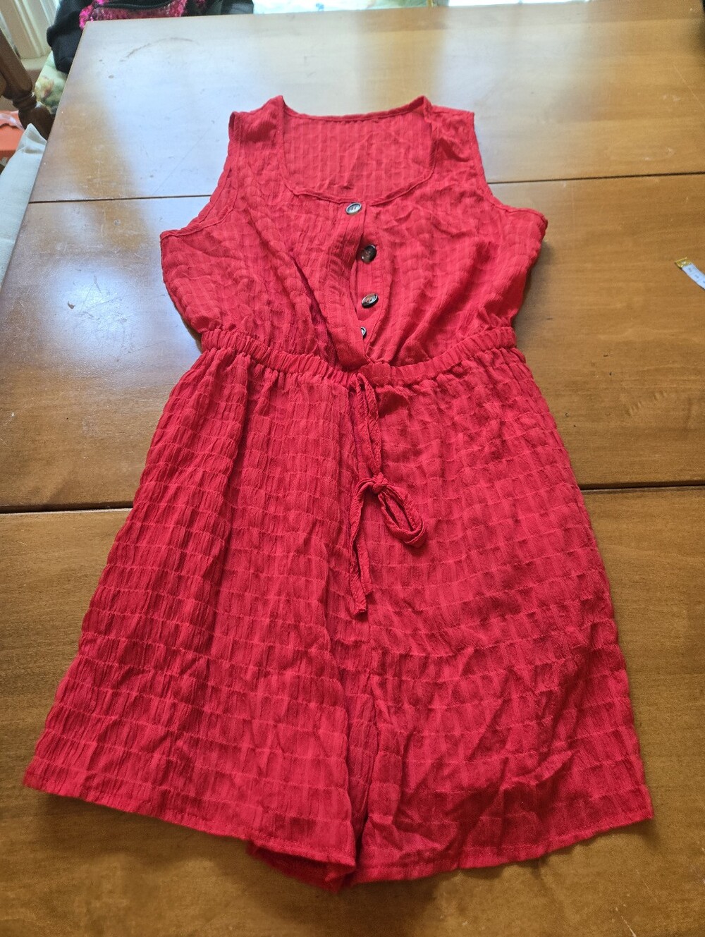 Casual Red Sleeveless Button-Front Romper